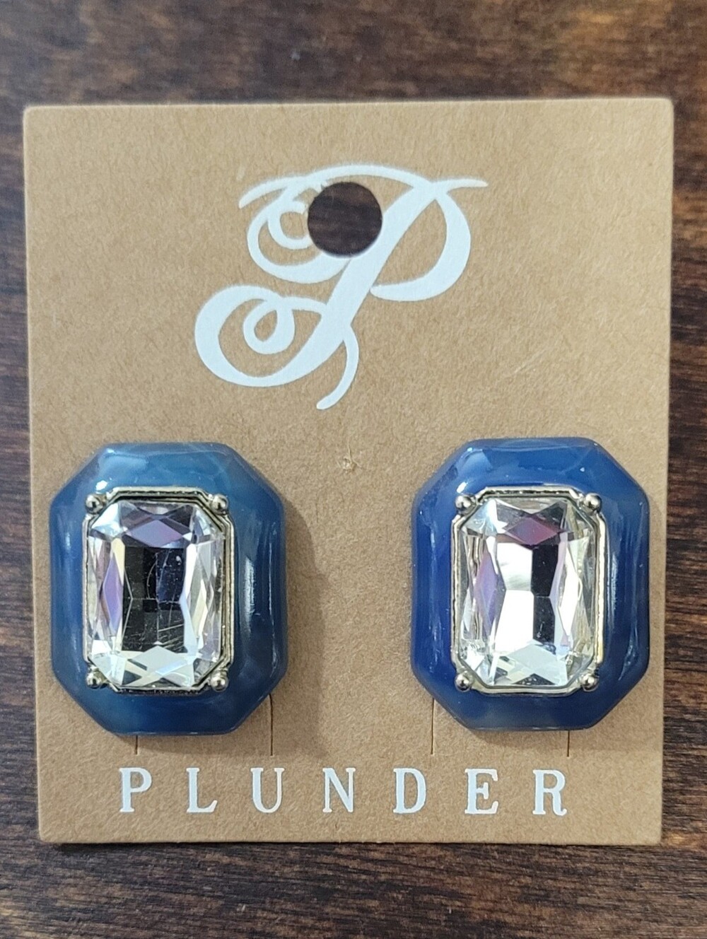 (12) PLUNDER Navy Blue Acrylic & Rhinestone  Earrings